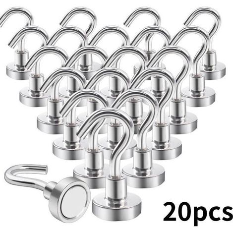 Ganci magnetici al neodimio – confezione da 20 – portata massima 10 kg – 16 mm – acciaio nichelato – argento (1/5)