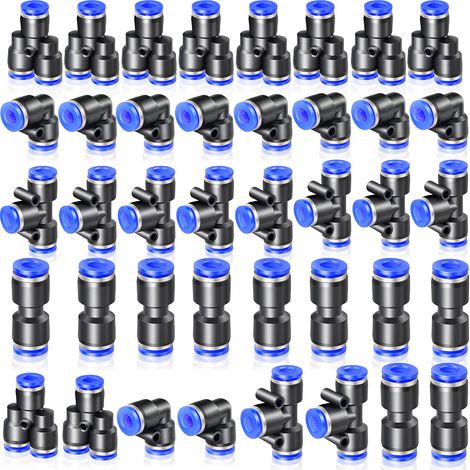 Kit di raccordi pneumatici push-to-connect da 8 mm di diametro esterno, 40 pezzi, 10 dritti, 10 gomiti, 10 raccordi a T e 10 splitter (1/5)