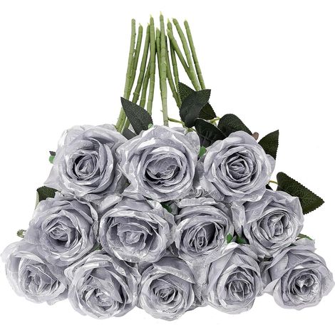 Lot de 12 Roses Artificielles, Deco Fausses Fleurs en Soie avec Tige Simple de 19,68 Pouces, Fleur Réaliste pour Fête Jardin en Famille Hôtel Décoration de Mariage, Décor Floral (1/5)