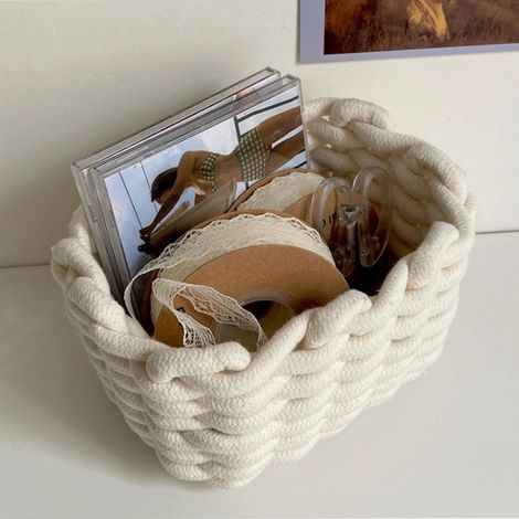 Aufbewahrungskorb aus Baumwollseil für Zuhause, ideal zur Aufbewahrung von Schlüsseln, Geldbörse, Schmuck, Kosmetikartikeln und anderen Kleinigkeiten. Weißer Aufbewahrungskorb – schlicht und praktisch (1/5)