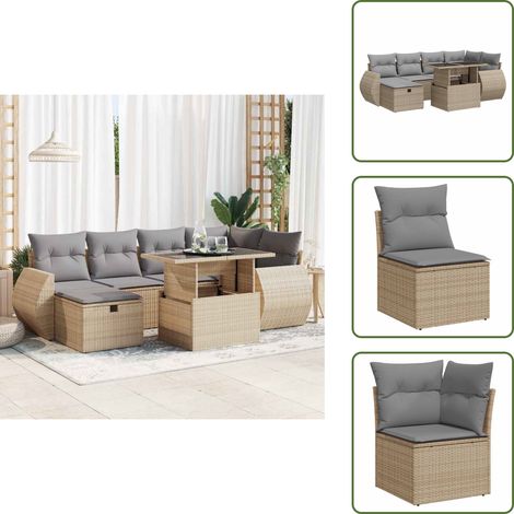 7-tlg. Garten-Sofagarnitur mit Kissen Beige Poly Rattan - Garten Sofagarnitur - Garten Sofagarnituren - Outdoor Sofagarnitur - Sofagarnitur Terrasse (1/5)