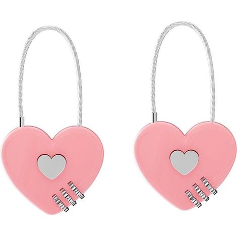 Lot de 2 cadenas à combinaison – Cadenas portable en forme de cœur pour sacs à dos, bagages et boîtes à bijoux (rose) (1/5)