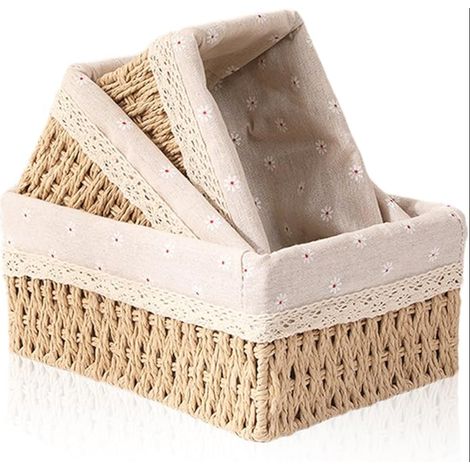 Paniers Rangement Osier, et Boîtes Panier Salle de Bain Bohème Tressés Corbeilles pour Cuisine Salon (1/5)