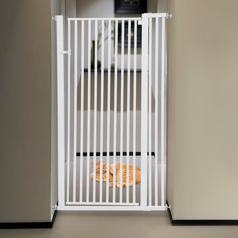 Haustiergitter Extra Hoch 140cm, Treppenschutzgitter ohne Bohren Breite 90-97cm, Automatische Schließung Sicherheits-Haustiergitter, Stababstand 3.5cm, 270° bidirektional, für Treppen/Türen (1/5)