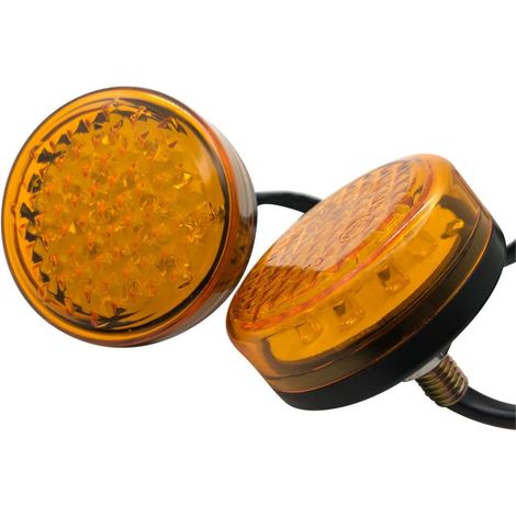 1 Pair Yellow Lens Round Universal 24 LED Reflectors Tail Lights Marker Brake Turn Signal Light for Vehicle Automotive Truck Trailer RV Motorcycle