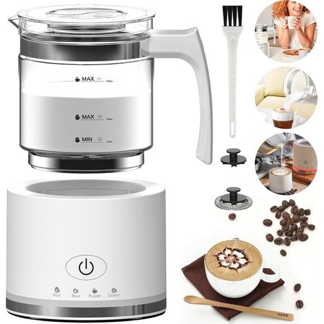 Mousseur à Lait Électrique 4 en 1, 500ml 600W Grande Capacité Emulsionneur de Lait Divisé en Verre à Mousse de Lait Chaude et Froide et Lait Chaud, Milk Frother pour Cappuccino Macchiato (1/2)