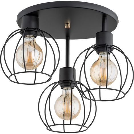 Plafonnier loft noir cages filaires 3xE27 15W ORSO Alfa (1/3)