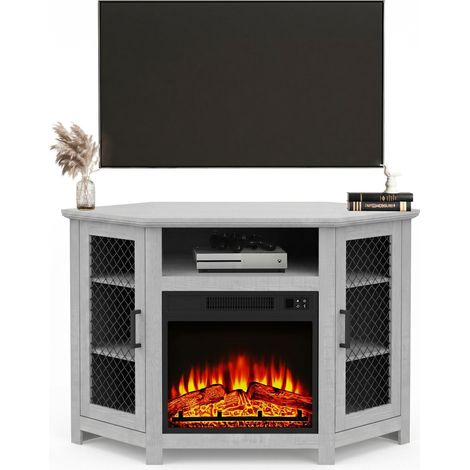 Parrot Uncle Grey TV Stand with Electric Fireplace, Modern TV Unit Media Console with Storage Cabinets for TVs up to 55" (1/5)