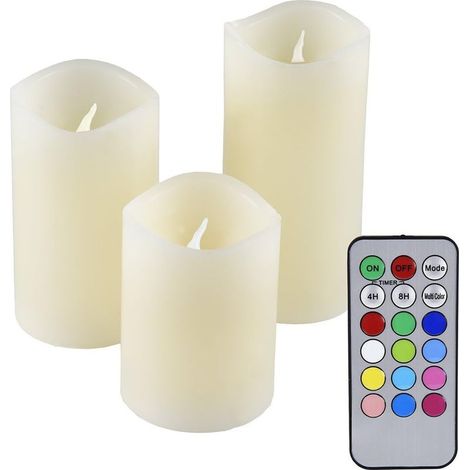 Lichtechte Kerze – Farbwechselnde LED – Inkl. Fernbedienung – 75 x 75 mm, 115 x 75 mm, 150 x 75 mm – 3er-Pack (1/5)