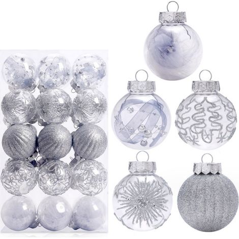 30pcs argent Boule de Noel Or pour Decoration Noel Sapin 6cm, Boules de Noel Transparente Étincelants Deco Sapin Noel avec Fil de Suspension, Kit Decoration Sapin Noel pour Noël Mariage Anniversaire F (1/5)