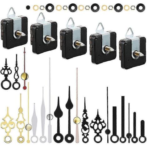 Kit de bricolage pour mécanisme d'horloge à quartz silencieux avec 7 paires d'aiguilles pour la réparation et le remplacement d'horloges murales (lot de 5) (1/4)