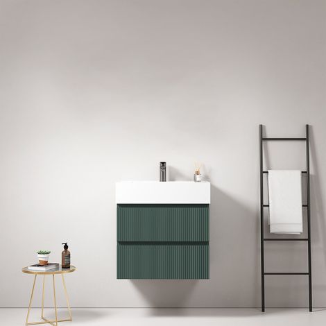 Mobile bagno sospeso cannettato 60 cm Verde Comodoro Lavabo in Resina Senza Specchio - Fiji Paint