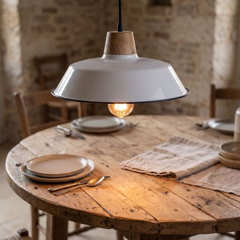 Lampada a sospensione vintage in legno e ceramica smaltata 36 cm (1/5)