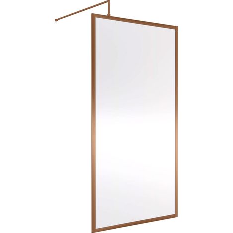 Nuie Full Outer Framed Wetroom Screen 1000mm W x 1850mm H with Support Bar 8mm Glass - Brushed Bronze (1/2)