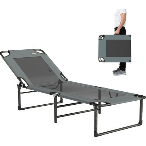 Chaise longue extérieure grise pliante inclinable 4 positions avec poignée de transport