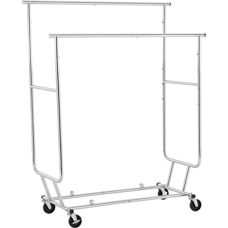 Grande Portant à Vêtements 2 Barres Extensibles Hauteur Réglable 139-164 cm Penderie roulettes avec Freins Charge Max.113 kg Métal Chromé
