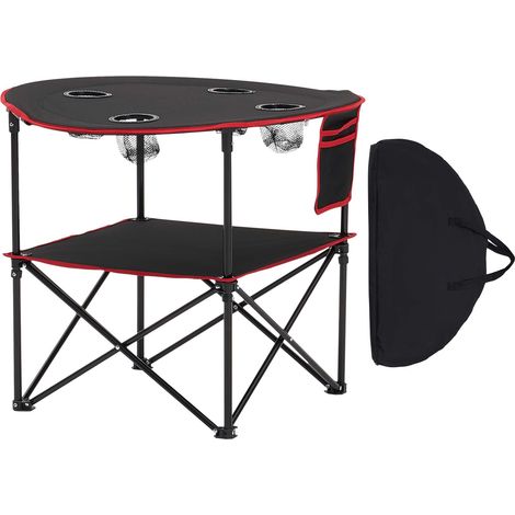 Mophorn Mesa de Camping Plegable Portátil y Ligera, para Exteriores, Fabricada en Lona Oxford 600D, Resistente al Agua, con 4 Portavasos y Bolsa de Transporte, 720 x 720 x 600 mm, Color Negro
