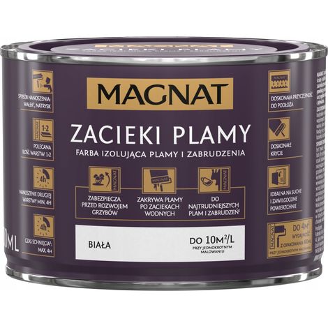 Pintura acrílica Magnat que aísla vetas y manchas, blanco mate 0,4 L