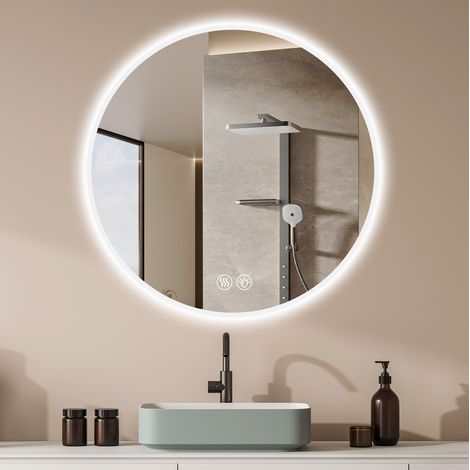 CHICFURN Specchio bagno LED rotondo 70 cm vetro argento antiappannamento 3 colori dimmerabile (1/5)