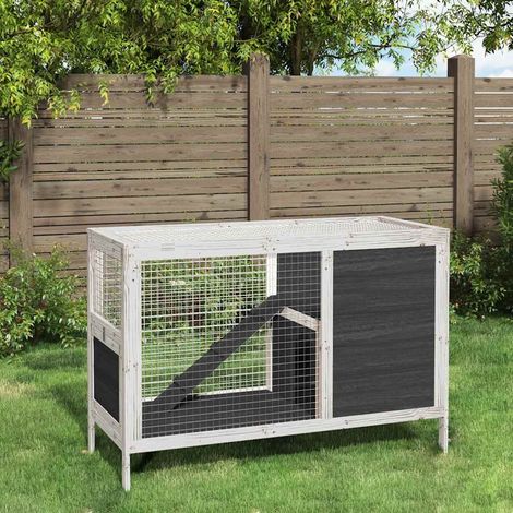 Clapier lapin Cage à Lapin Enclos gris 103x44x69,5 cm bois de pin massif 91658 (1/5)