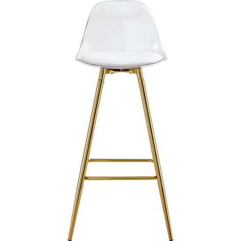Lot de 2 tabourets de bar transparents avec dossier, piètement métal doré, assise ergonomique et style moderne pour cuisine, café et îlot - CHICFURN (1/5)