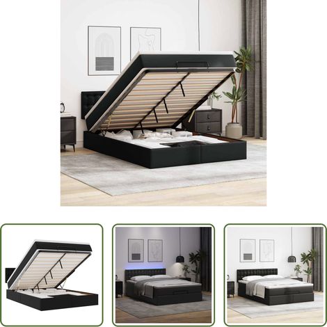 Matratze - Ottoman-Bett mit Matratzen & LEDs Schwarz 140x200 cm Kunstleder (1/5)