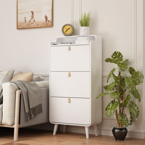 Meuble à chaussures avec 3 tiroirs pliables et compartiment, pour entrée et chambre, blanc
