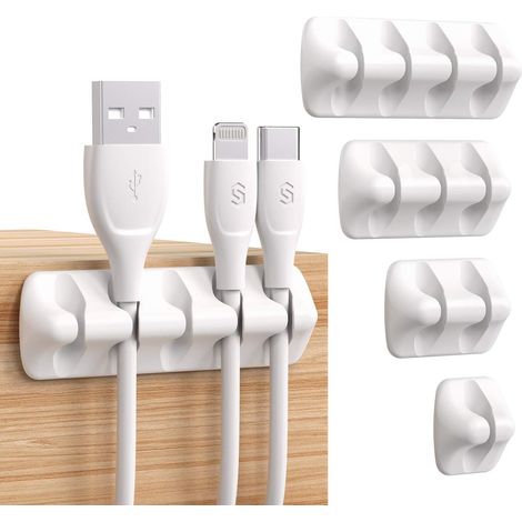 Fermacavi, organizzatori di cavi, sistema di gestione dei cavi, supporto autoadesivo per cavi USB, confezione da 5 (bianco) - AquaForge (1/5)
