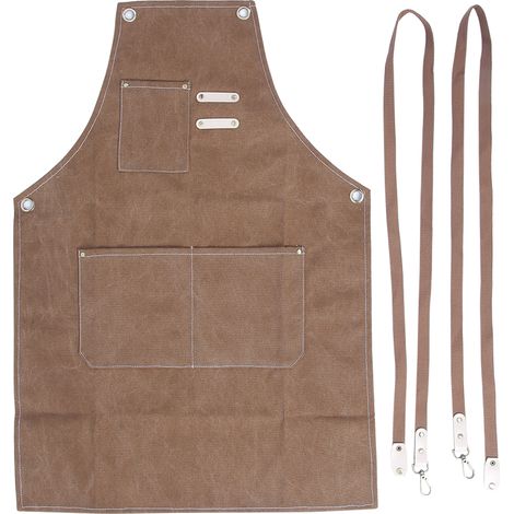 Tablier imperméable en tissu épais, vêtement de travail pour la cuisine, les salons de thé, les restaurants, marron clair (1/5)