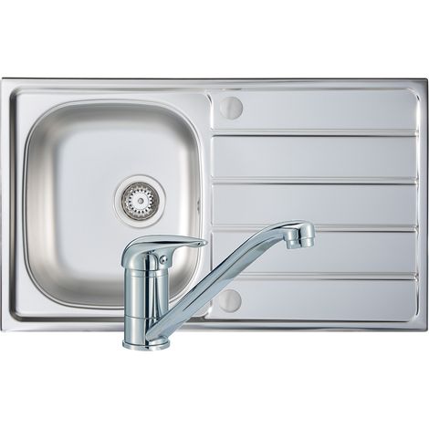 Prima 1.0 Bowl Kitchen Sink with Sink Tap and Waste Kit 860mm L x 500mm W - Stainless Steel (1/4)