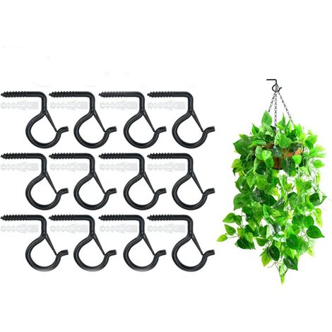 BEBUSINGOTO 12 ganchos de hierro tipo Q-hanger, resistentes a la corrosión y a las fracturas, con perno de expansión de plástico para colgar plantas ligeras (negro) (1/5)