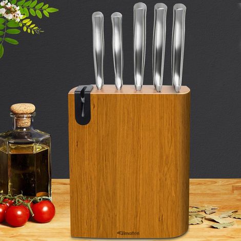 6-teiliges Messerset mit Holzblock und integriertem Schärfer (1/4)