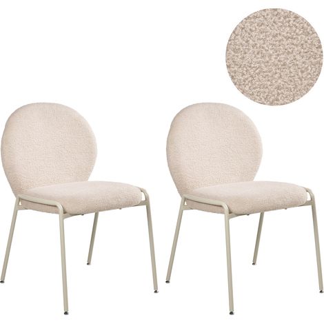 Set di 2 sedie da pranzo imbottite Boucle con gambe in ferro beige chiaro Ellie