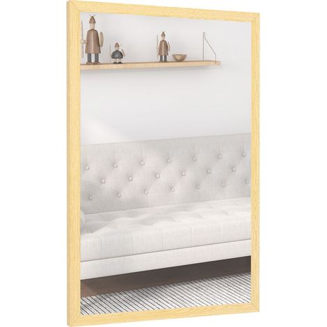 Miroir mural rectangulaire 60 x 40 cm, cadre en bois naturel, idéal pour la salle de bain, salon ou chambre (1/5)