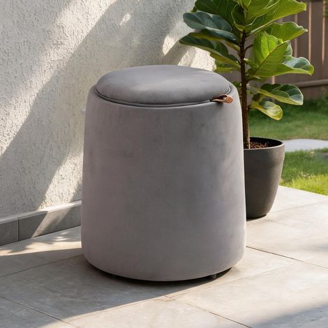 Pouf ottoman rond avec rangement gris 44 x 44 x 47,5 cm (1/5)