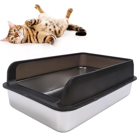 Stainless Steel Cat Litter Tray, Open Top Cat Litter Tray, Splash Proof Metal Cat Litter Tray with Spoon, for (Large) (1/5)