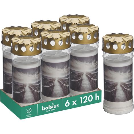 Lot de 6 bougies funéraires Blanc Longueur 120 heures Bougie funéraire et mémorial Avec motif Montagne N° 5 (1/5)