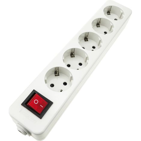 BeMatik - Base de 5 enchufe schuko 16A 250V 3680W TT 54 x 275 x 42 mm con interruptor