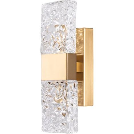 Applique da parete a LED da 5W color oro Applique moderna in cristallo con paralume rettangolare in vetro a motivo acquatico Luce per il bagno Illuminazione decorativa per la camera da letto