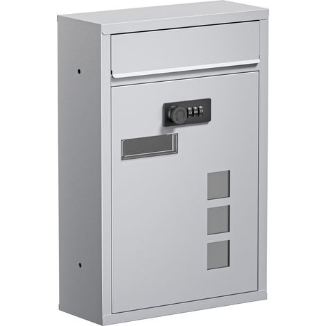 Wiltec Briefkasten silberfarben 215x320x90mm Briefkasten mit Zahlenschloss, Namensschild und Sichtfenster Postkasten aus pulverbeschichtetem Stahl (1/5)