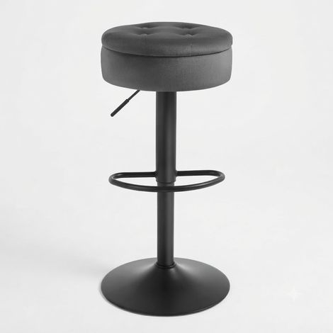 Barhocker mit Stauraum höhenverstellbar, drehbar, Fußstütze, Samt und Metall Dunkelgrau (1/5)