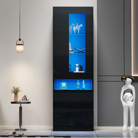 Vitrine mit LED, 50 x 40 x 180 cm, schwarz HAVRYA (1/5)