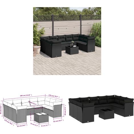 10-tlg. Garten-Sofagarnitur mit Kissen Schwarz Poly Rattan - Gartenmöbel Set - PE-Rattan Möbel - Outdoor Sofa - Esstisch - Lounge Garnitur - Home & Living (1/3)