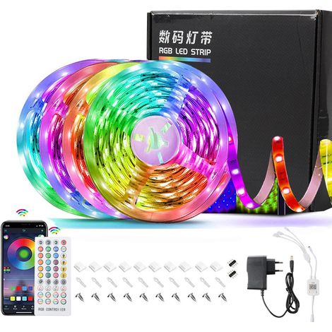 Ruban LED Bleutooth,30M (215M)Bande LED 5050 RGB étanche,Contrlé par APP du Smartphone,Synchroniser avec Rythme de Musique/Fonction de Minuterie,Convient pour la décoration intérieure et extérieure (1/5)