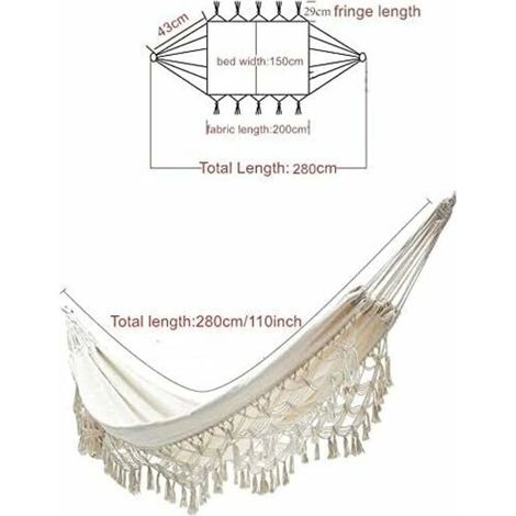 Hamac d'extérieur en coton - Double hamac avec pompons en dentelle tissés - Lavable en machine - Portable - Charge maximale : 300 kg - Pour le camping et le jardin (1/4)
