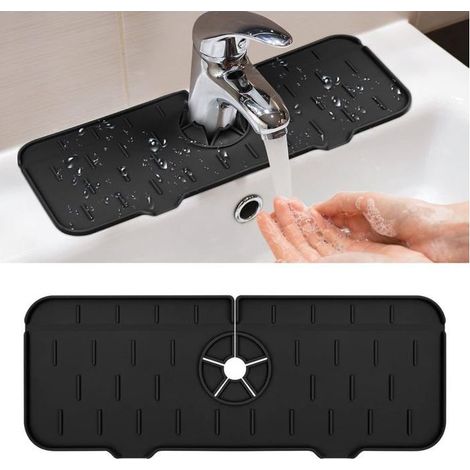 Tropffreier Wasserhahngriff, Silikon-Wasserhahnmatte für Spülbecken, multifunktionale Abtropfmatte (Schwarz) (1/5)