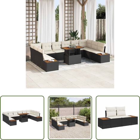 Salle à manger extérieure - Ensemble de salle à manger pour jardin 11 pcs Noir et Beige (1/5)