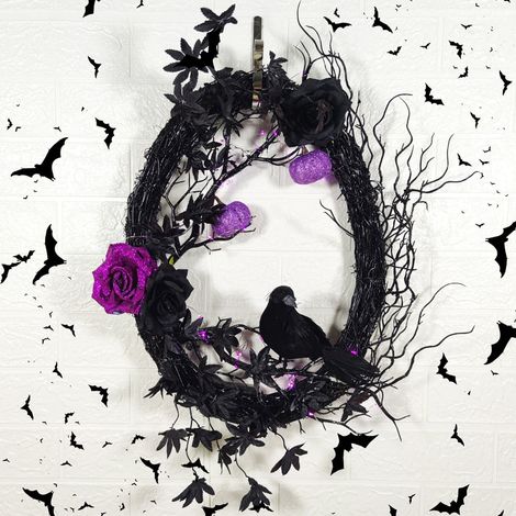 Guirlande Halloween - Guirlande Artificielle avec 20 LED Violettes - Pour Porte d'Entrée Fenêtre Intérieur Extérieur - 45 cm - Fonctionne sur Piles (1/5)