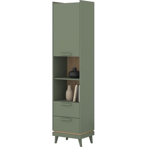 Biblioteca NOKI – Verde y madera – 1 puerta + 2 cajones estilo escandinavo