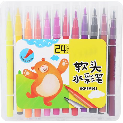Lot de 24 stylos aquarelle lavables, pointe souple pour dessin et peinture, fournitures artistiques scolaires. (1/5)